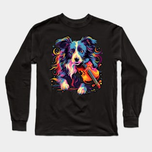 Border Collie Playing Violin Long Sleeve T-Shirt